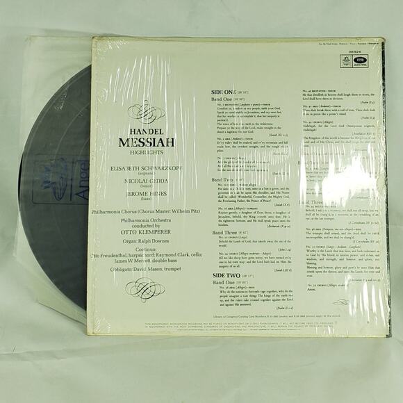 Handel Messiah Highlights Otto Klemperer Angel S 36324 Vinyl LP Philharmonia - Picture 2 of 4